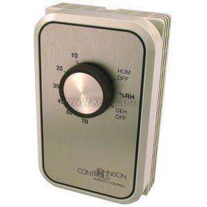 Rectangular wall humidity control with a central circular knob and printed humidity scale for humidify and dehumidify settings