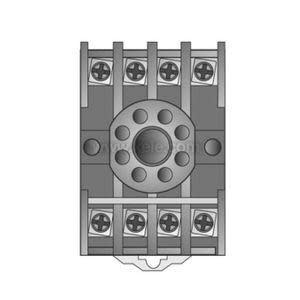 A black and white diagram of an 11‑pin relay socket showing a circular central socket and rows of screw terminals