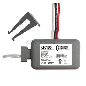 Gray rectangular control module labeled CLC106 with attached red, white and black wires, accompanied by a small gray mounting bracket