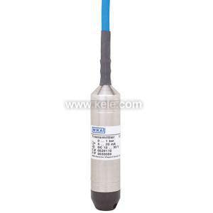 Stainless submersible pressure transmitter with blue cable.