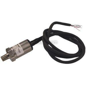 Silver cylindrical pressure sensor with threaded end and attached cable
