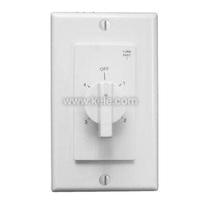 White rectangular wall plate with raised central dial labeled OFF and hours with knurled knob