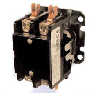 Black two‑pole contactor with copper terminals.