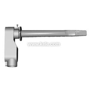 Black-and-white drawing of a cylindrical part with lever and bracket