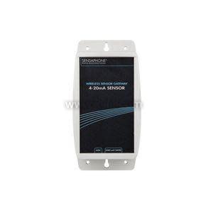 Rectangular wireless sensor gateway device with a white mounting flange and a dark front label identifying it as a 4–20 mA sensor module.