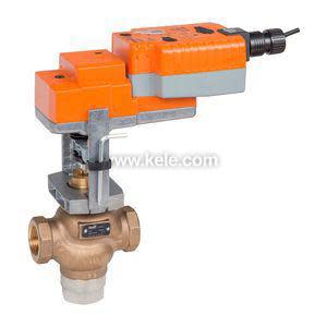 Brass globe valve body with black actuator and orange square module