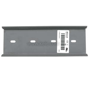 Rectangular grey metal strip with spaced mounting holes and a barcode sticker.