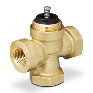 Brass mixing valve with three ports and stem