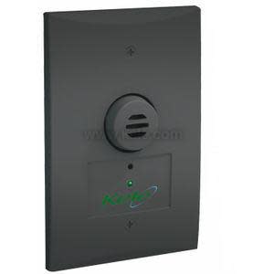 Rectangular metal sensor plate with round vented sensor and small green LED.