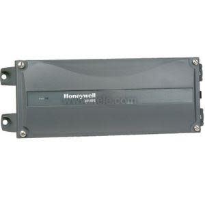 Long grey rectangular enclosure labeled Honeywell with mounting flanges and four corner screws.