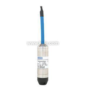Stainless steel WIKA level sensor with a blue cable and black tip