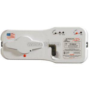 Wide white rectangular freeze thermostat with a large rotary knob and small LED indicators.