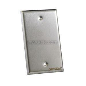 Rectangular brushed metal plate with a mounting hole at the top and bottom.