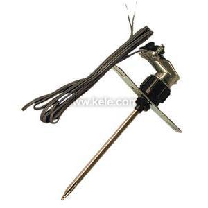 Long metal probe with a black clamp and attached grey cable.