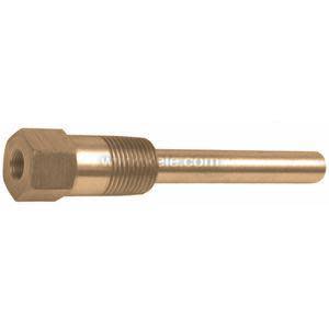 Brass thermowell featuring a hexagonal threaded head and a long smooth cylindrical stem.