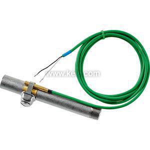 Orange freeze sensor with green cable and brass sensor piece