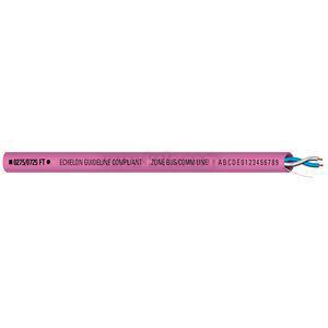 Bright pink zone bus cable with black labeling and two small colored wires protruding.