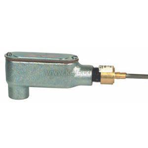 A small metal enclosure with a rounded top from which a long slender rod protrudes, likely used as a temperature‑sensing switch.