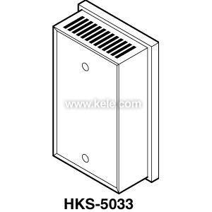 Black-and-white illustration of a rectangular box with a vented top and two screw holes on the front, captioned 'HKS-5033'.