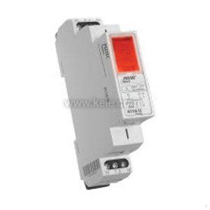 Compact grey DIN rail module with a red rectangular indicator and terminals.