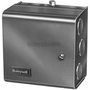 Sturdy rectangular metal control box with circular conduit openings on the side and a small front knob for accessing the interior.