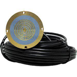 Flat circular sensor with spiral grooves attached to a long black cable.