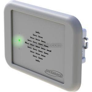 Grey square faceplate with a slotted grille pattern and a small green light on the left.