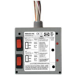 grey square electrical unit featuring two vertical red rocker switches and a detailed label