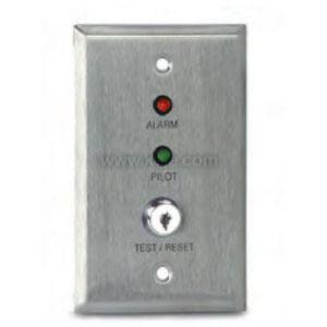 Metal wall plate with red and green indicator LEDs and a key-operated switch