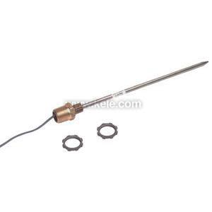 Long metal temperature probe with threaded brass fitting and retaining washers.