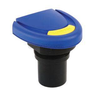 Blue sensor head with ribbed black threaded base and attached cable.