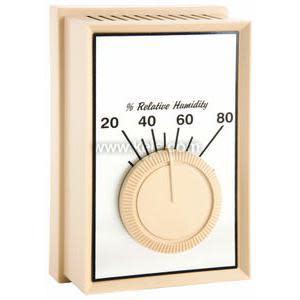 Rectangular beige humidity control with big round knob and printed scale for relative humidity
