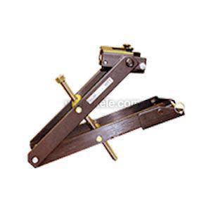 Brown metal linkage with pivoting arms and screws