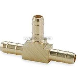Three-way brass T connector with barbed outlets