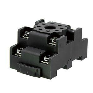 Square black relay base with circular pin pattern.