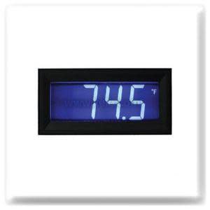 White surface-mount digital thermometer with blue display reading 74.5 degrees