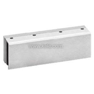 Solid rectangular silver block with three holes on the top and a side groove