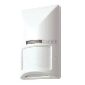 White wedge‑shaped motion detector with a narrow black sensing window