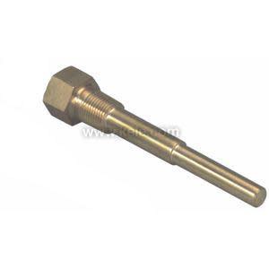 Solid brass thermowell with hexagonal head, male threads and smooth cylindrical stem