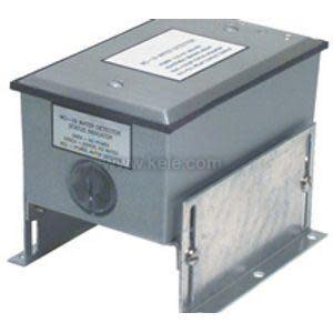 Rectangular grey metal box with removable lid, front connector and side mounting bracket.