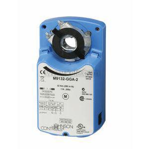 Blue damper actuator with circular clamp and specification label