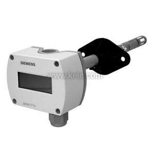 Compact white rectangular sensor head with a small screen and buttons, attached to a long slotted metal tube that protrudes outward.