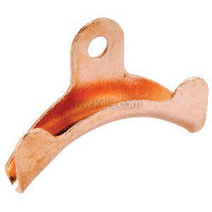 Small curved copper bracket with a hole at the top and two flared tabs at the ends.