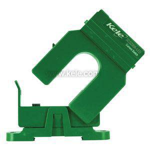 Green clamp‑style current sensor with hinged jaw and small LED light on top