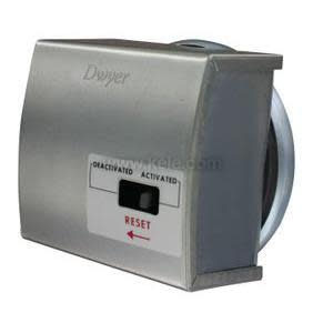 Rectangular metal pressure switch with round reset button and screw terminals