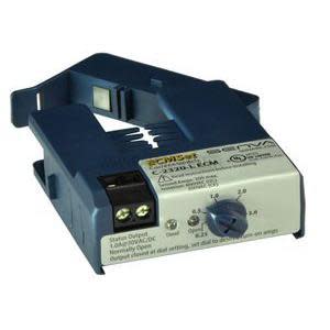 Blue clamp-on current sensor with adjustable grey dial and small terminal block on the front.