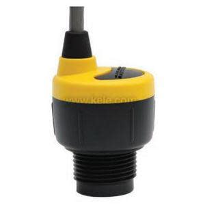 Compact level sensor with black threaded base, yellow top and grey cable gland