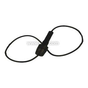 Coiled black wire loops with terminal connectors on the ends