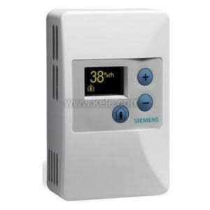 White wall-mounted sensor with small LCD screen and three buttons