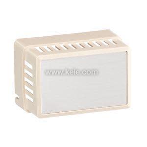 Beige rectangular plastic cover with slotted side vents and blank front panel